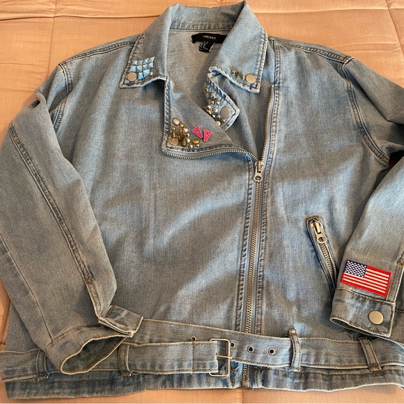 Customized Forever 21 Light Blue Studded Jean Jacket with Patches - Picture 5 of 11